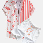 Flamingo Stripe Panel Shirt & Swim Shorts