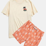 Skeleton On Vacation Graphic T-Shirts & Palm Tree Print Swim Shorts