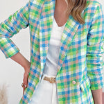 Long sleeve pocket printed double breasted casual jacket