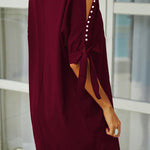Solid color strapless V-neck beaded short-sleeved loose dress