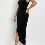 Elegant velvet one-shoulder slit dress