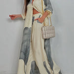 High Waisted Wide Leg Drawstring Elasticity Floral Printed Split-Joint Pants Trousers