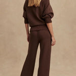 Meet The Autumn Ribbed Zipper Neck Sweatshirt and Elastic Waist Pocketed Loose Pants Set