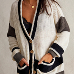 Knitted Jacket Oversized Pocket Colorblock Cardigan Sweater