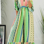 Last Queen Retro Floral Flare Sleeve Pocketed Loose Wide Leg Jumpsuit