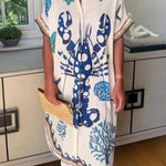 Unique Lobster Ocean Print Shirt Midi Dress