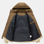 Corduroy Patchwork Hooded Puffer Jacket