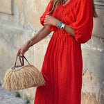 V-neck Ruffled Loose Maxi Dress