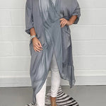 Fashionable all-match thin silk loose V-neck design solid color top