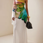 Long Sleeves Loose Asymmetric Flower Print One-Shoulder Maxi Dresses