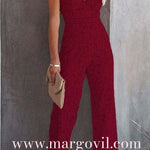 Margovil V Neck Waisted Wide Leg Cami Lace Jumpsuit