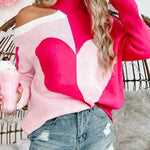 Valentine's Day Heart Turtleneck Cold Shoulder Sweater