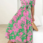 Elegant Floral Patchwork V Neck A Line Dresses
