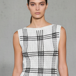 Women's Minimalist Checkered Knit Boat Neck Sleeveless Mini Dress