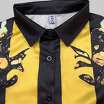 Long Sleeves Loose Buttoned Contrast Color Flower Print Split-Joint Lapel Blouses&Shirts Tops
