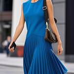Loose Sleeveless Pleated Solid Color Split-Joint Round-Neck Midi Dresses