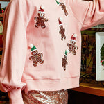 Christmas Gingerbread Man Sequined Long Sleeve Sweatshirt