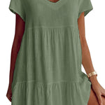 Cotton-Blend V Neck Casual Short Sleeve Weaving Dress