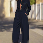 High Waisted Wide Leg Pleated Split-Joint Pants Trousers