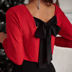 Sweet Bowknot Backless V Neck Long Sleeve Top