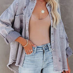 Stylish Lapel Long Sleeve Ripped Denim Jacket