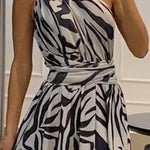 Sexy One Shoulder Sleeveless Printed Long Dress With Split Back