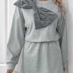 Gray Glitter Bow High Waist Sweatshirt Dress