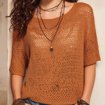 Boho Open-Knit Short Sleeve Top