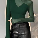 Long Sleeves Skinny Asymmetric Solid Color Split-Joint High Neck T-Shirts Tops