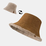 Thick And Warm Corduroy And Cashmere Splicing Multifunctional Soft Plush Bucket Cap Can Be Worn In Both Directions