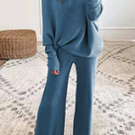 Casual Solid Color One-Shoulder Ladies Knit Set