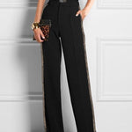 High Waisted Loose Buttoned Pockets Solid Color Pants Trousers