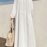 Long Sleeves Loose Pleated Solid Color Zipper Round-Neck Maxi Dresses