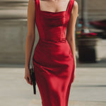 Scarlet Sculpted Square-Neck Sleeveless Midi Dress
