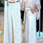 Joyful Bond Crochet Lace Mid Rise Pocketed Wide-leg Pants