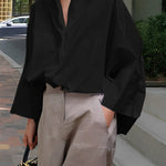 Long Sleeves Loose Solid Color Lapel Collar Blouses&Shirts Tops