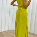 Pretty Special Pleated Embellished Slit Evening Maxi Dress