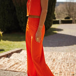 Modern and Elegant Solid Crop Tank and High Rise Flare Loose Pants Set