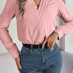 Elegant Layered V-neck Long-sleeved Casual Shirt