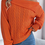 Solid Color Casual One Shoulder Long Sleeve Knitted Sweater