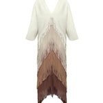 Elegant Pleated Satin Ombre Fringe Detailing Maxi Dress