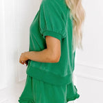 Women's Casual Puff Sleeve Top and Ruffle Shorts Set