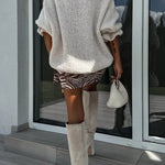 Solid Color Round Neck Ruffled Long Sleeve Knitted Sweater
