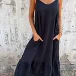 Cotton and Linen Suspender Long Dress