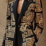 Long Sleeves Loose Buttoned Contrast Color Pockets Notched Collar Woolen Coat