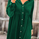 Long Sleeve Ruffle Velvet Button Up Shirt Dress