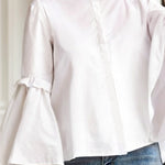 Flared Sleeves Long Sleeves Buttoned Pleated Solid Color Split-Joint Stand Collar Blouses&Shirts Tops