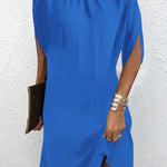 Loose Raglan Sleeve Solid Color Mock Neck Mini Dresses
