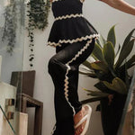 Casual Ripple Draw String Backless Contrast Sleeveless Two Pieces