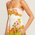 Linen Blend Contrast Floral Print back smocked Pocket Maxi Dress
